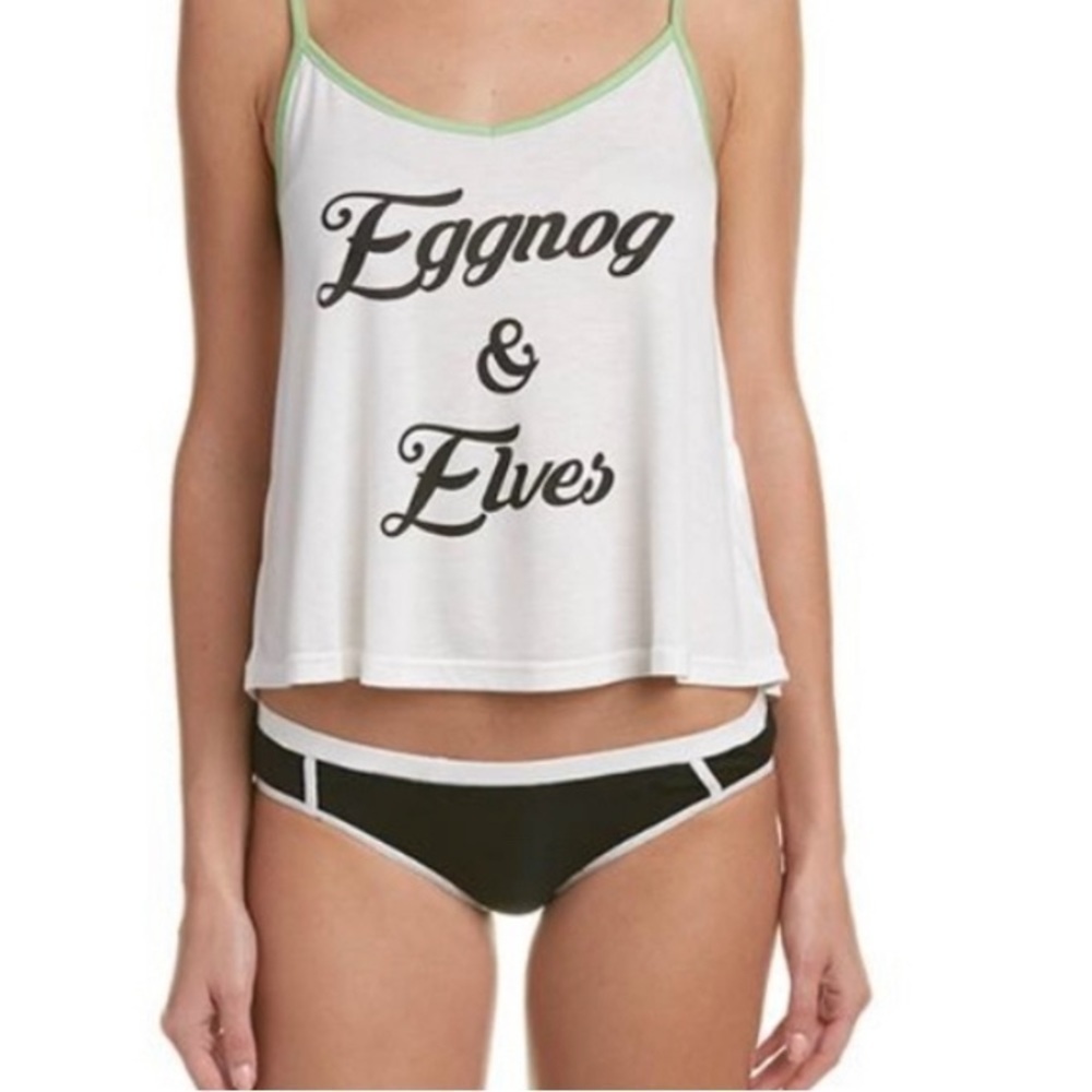 MINKPINK Sleep Christmas Cami & Cheeky Boy-shorts Eggnog & Elves EUC wore 1 time